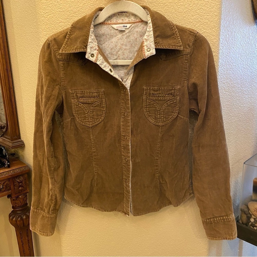 ANCHOR BLUE Girls Brown Corduroy Snap Buttons Boho Long Sleeve Top Size Medium